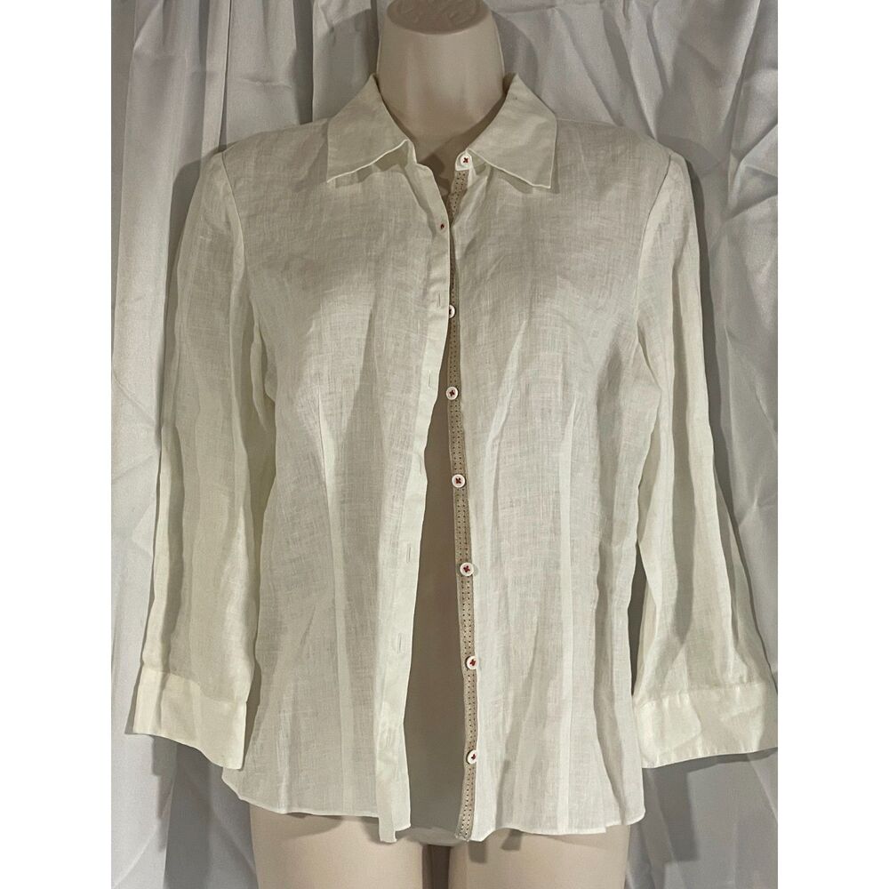 Ashworth Lovely linen top with contrast trim  detail  size S